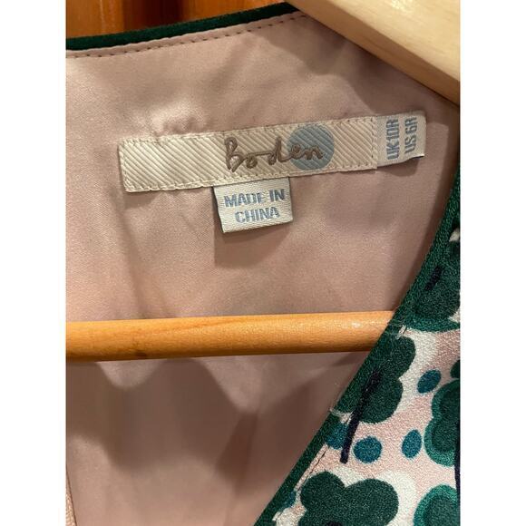 Boden Floral Kelly Green & Pink Four Leaf Clover Sheath Belted Tie Dress US 6R - Picture 13 of 16